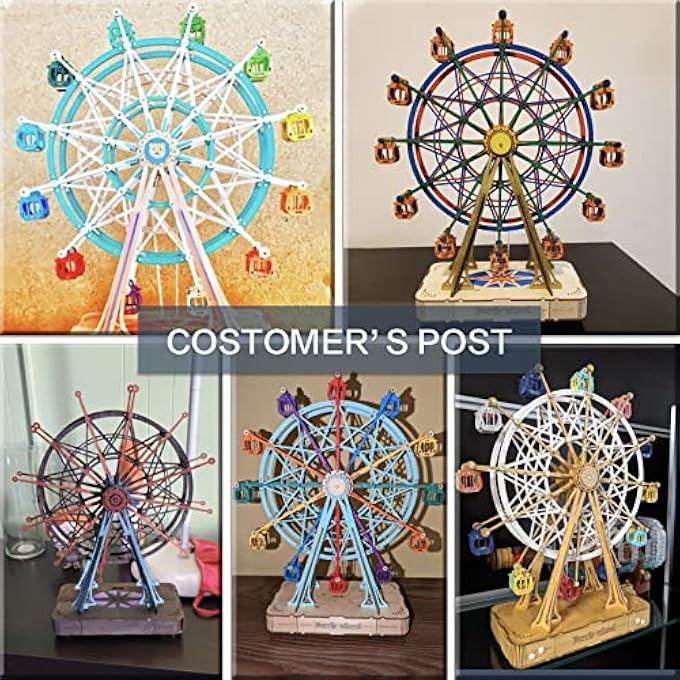 ROKR 3D PUZZLES FOR ADULTS, MODEL KITS FOR ADULTS, WOODEN MUSIC BOX,DIY CRAFT KITS FOR ADULTS TEEN BOY GIFTS ON BIRTHDAY CHRISTMAS - FERRIS WHEEL (232 PCS) - Image 4